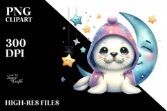 Cute Colorful Baby Hooded Seal in Moon Stars Product Image 3