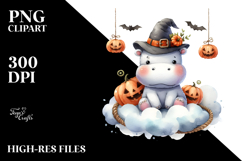 Watercolor Hippo Dressed for Halloween Sitting on Cloud Product Image 2