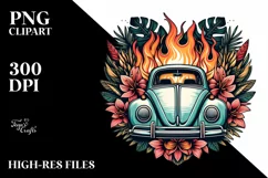 Vintage Tropical Flower Beetle Car Illustration with Beach Product Image 3
