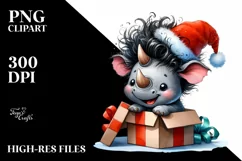 Expressive Baby Rhino PNG with Santa Hat Product Image 3