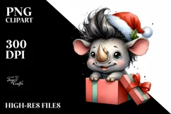 Expressive Baby Rhino PNG with Santa Hat Product Image 3