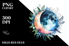Vibrant Moon with Foliage Stars | Clipart Product Image 2