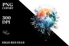 Vibrant Watercolor Abstract Moon | Sublimation | Clipart Product Image 2