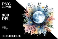Vibrant Moon with Foliage Stars | Clipart Product Image 2