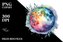 Vibrant Moon with Foliage Stars | Clipart Product Image 2