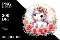 Cute Baby Unicorn Rose Frame Clipart Product Image 3