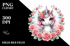 Cute Baby Unicorn Rose Frame Clipart Product Image 3
