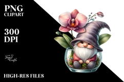 Watercolor Gnome with Orchid Ornament, Creative PNG Product Image 2