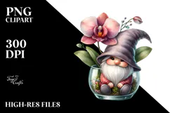 Watercolor Gnome with Orchid Ornament, Creative PNG Product Image 2