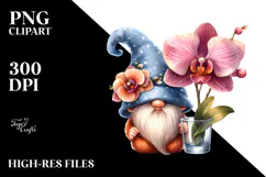 Adorned Gnome with Orchid, Detailed PNG Product Image 2