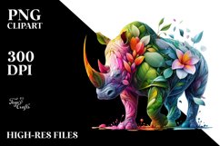 Vibrant Rhino with Flowers PNG Product Image 1