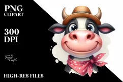 Cow Clipart of Thoughtful Cow with Hat Product Image 3