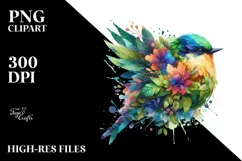 Vibrant Bird with Flowers PNG Product Image 1