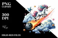 Colorful Unicorn Diving from Meteor | Clipart Product Image 3