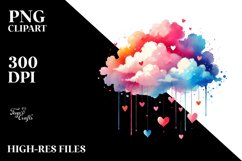 Simple Washed Watercolor Cloud Hearts PNG Product Image 2