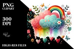 Simple Adorned Washed Watercolor Cloud Hearts PNG Product Image 2