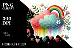 Simple Adorned Washed Watercolor Cloud Hearts PNG Product Image 2