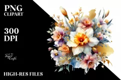 Abstract Vibrant Bouquet with Gold Foil Narcissus Product Image 1