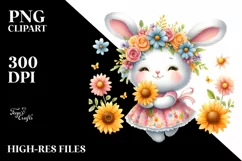 Cute Baby Rabbit Whimsical Sun Flowers Clipart Product Image 3