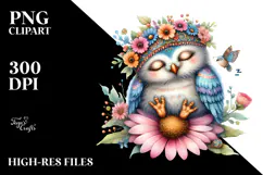 Whimsical Adorned Baby Owl PNG Product Image 2