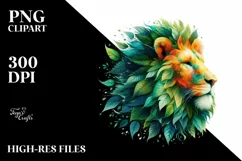 Vibrant Lion with Plant Leaves PNG Product Image 1