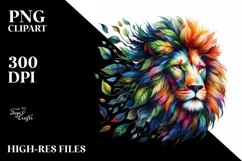 Vibrant Lion with Plant Leaves PNG Product Image 1
