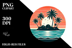 Retro Island Sunset Sticker PNG Product Image 2