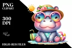 Colorful Watercolor Cute Hippo with Sun Hat | Sublimation | Product Image 3