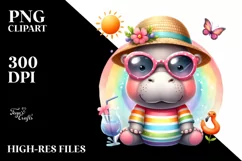 Colorful Watercolor Cute Hippo with Sunglasses | Sublimation Product Image 3