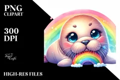Cute Baby Walrus with Rainbow PNG Product Image 3