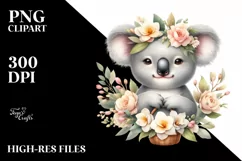 Detailed Boho Cute Baby Koala Basket | Sublimation | Clipart Product Image 1