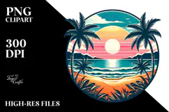 Retro Tropical Beach Sunset PNG Product Image 2