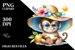 Colorful Watercolor Cute Baby Monkey | Sublimation | Clipart Product Image 1