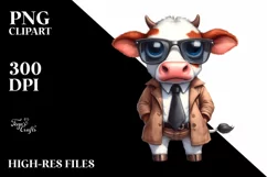 Watercolor Cow Expressive and Confused with Sunglasses Product Image 3