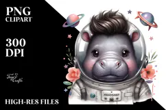Energetic Baby Hippo Astronaut PNG Product Image 2