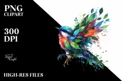Colorful Bird with Flowers PNG Product Image 3