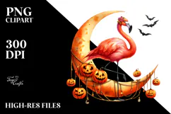Flamingo Dressed for Halloween on Moon PNG Product Image 2