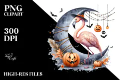 Flamingo Dressed for Halloween on Moon PNG Product Image 2