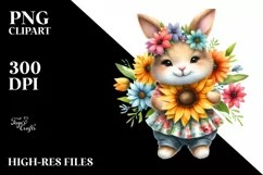 Cute Baby Rabbit Whimsical Sun Flowers Clipart Product Image 1
