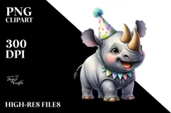 Cute Baby Rhino with Party Hat PNG Product Image 2