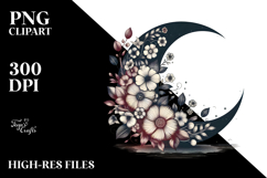 Retro Half Moon with Flowers PNG Product Image 2