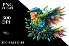 Vibrant Bird with Flowers PNG Product Image 1