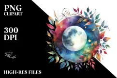 Vibrant Moon with Foliage Stars | Clipart Product Image 2