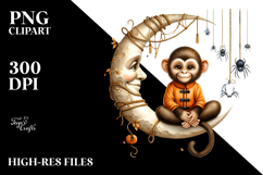 Monkey Dressed for Halloween on Moon PNG Product Image 2