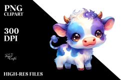 Cute Baby Cow, Watercolor PNG Product Image 2