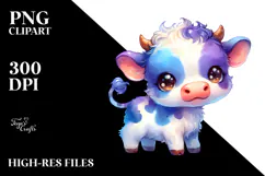 Cute Baby Cow, Watercolor PNG Product Image 2