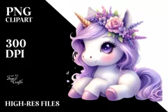 Pastel Watercolor Cute Baby Unicorn with Violet | Product Image 1