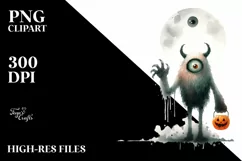 Simple Halloween Monster Watercolor PNG Product Image 3