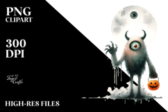 Simple Halloween Monster Watercolor PNG Product Image 2