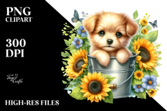 Cute Baby Dog Watercolor with Sunflower PNG Product Image 2